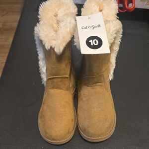 Cat & Jack Brown Boots with Cream Faux Fur